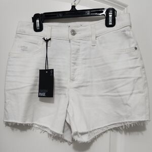 PAIGE White Jean Shorts with Frayed Hem